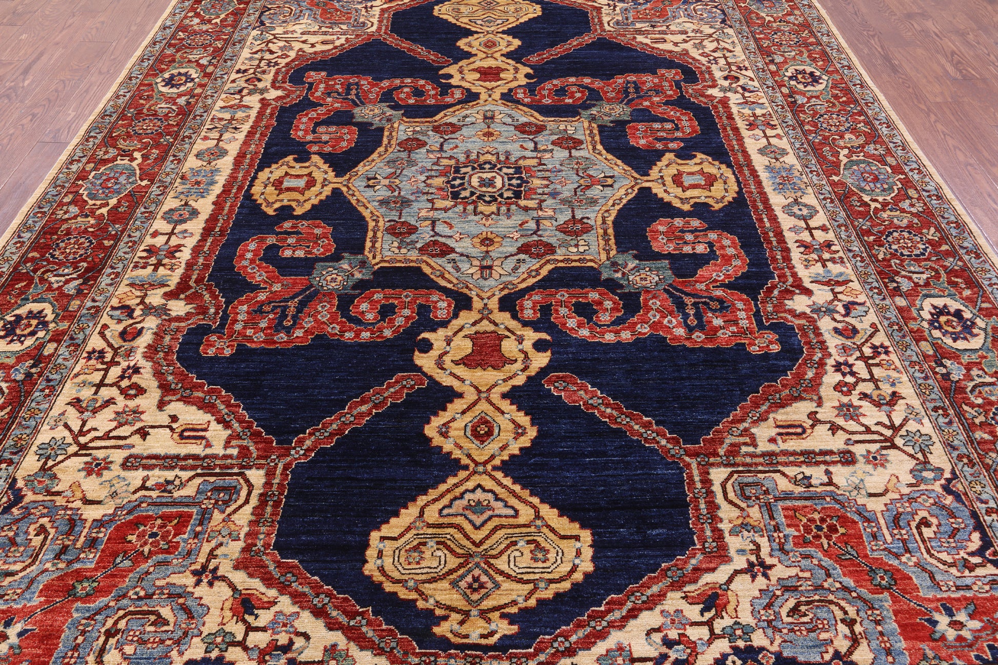 Blue Persian Fine Serapi Hand Knotted Wool Rug - 8' 10" X 11' 11" - Golden Nile