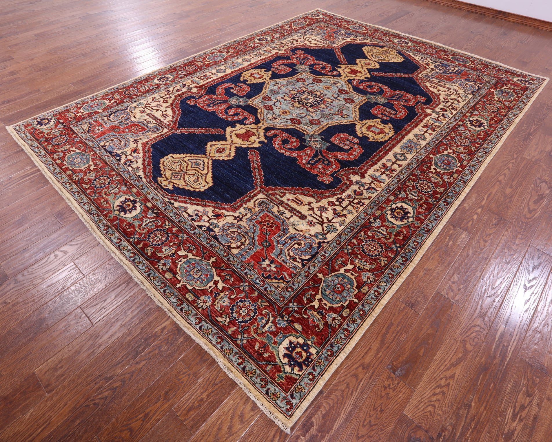 Blue Persian Fine Serapi Hand Knotted Wool Rug - 8' 10" X 11' 11" - Golden Nile
