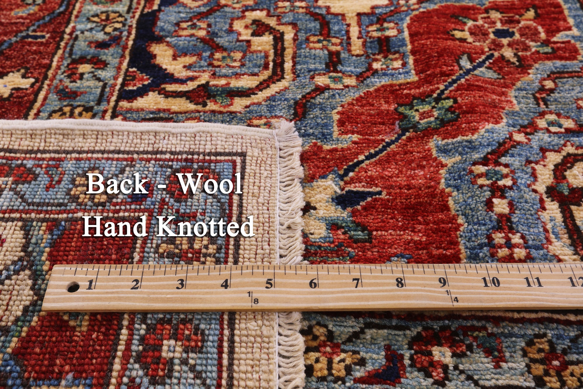 Blue Persian Fine Serapi Hand Knotted Wool Rug - 8' 10" X 11' 11" - Golden Nile