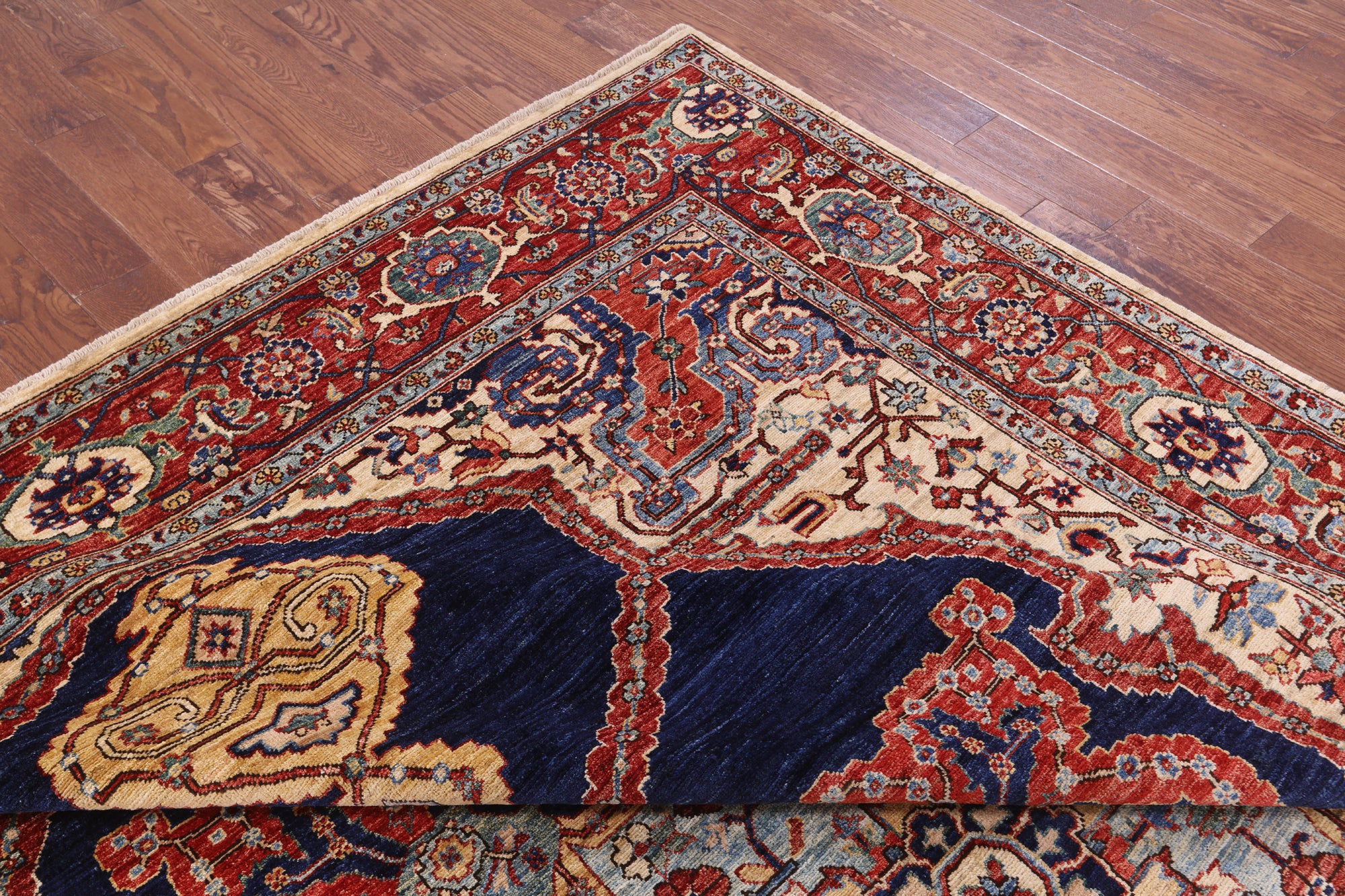 Blue Persian Fine Serapi Hand Knotted Wool Rug - 8' 10" X 11' 11" - Golden Nile