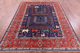 Blue Persian Fine Serapi Hand Knotted Wool Rug - 6' 5" X 8' 4" - Golden Nile
