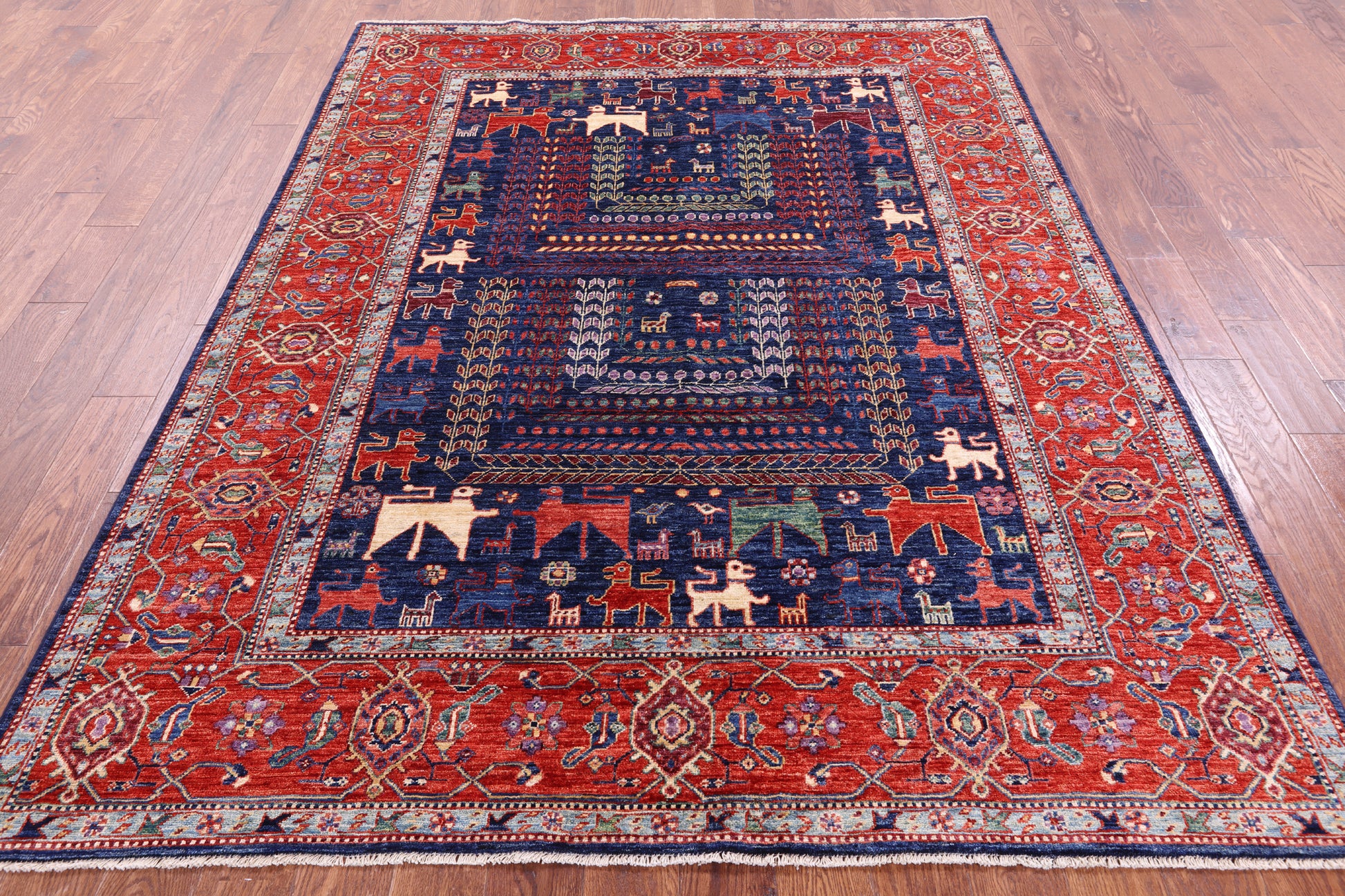 Blue Persian Fine Serapi Hand Knotted Wool Rug - 6' 5" X 8' 4" - Golden Nile
