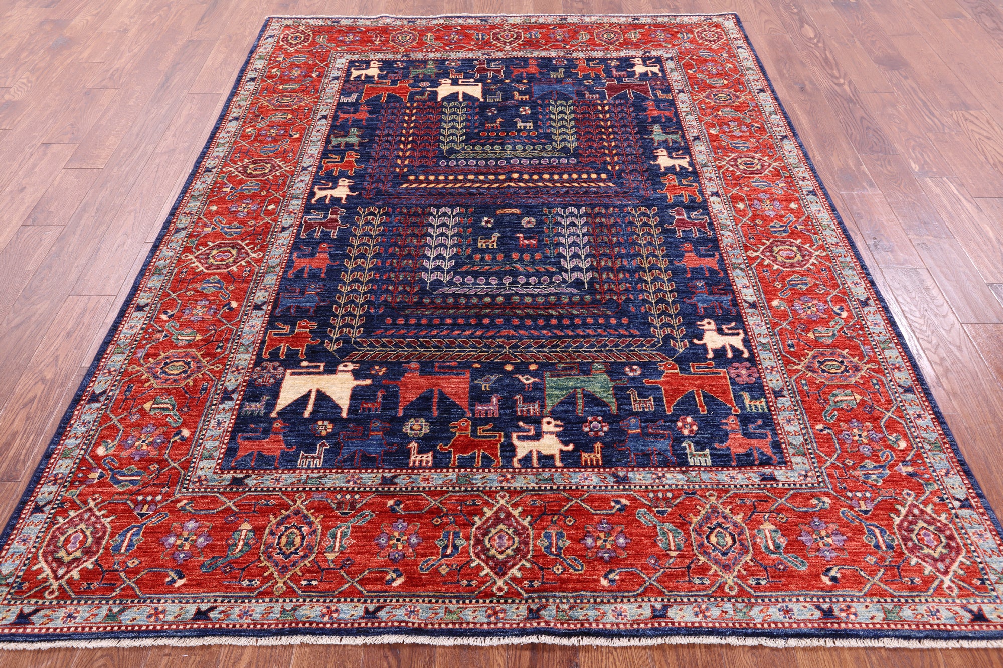 Blue Persian Fine Serapi Hand Knotted Wool Rug - 6' 5" X 8' 4" - Golden Nile