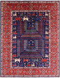 Blue Persian Fine Serapi Hand Knotted Wool Rug - 6' 5" X 8' 4" - Golden Nile