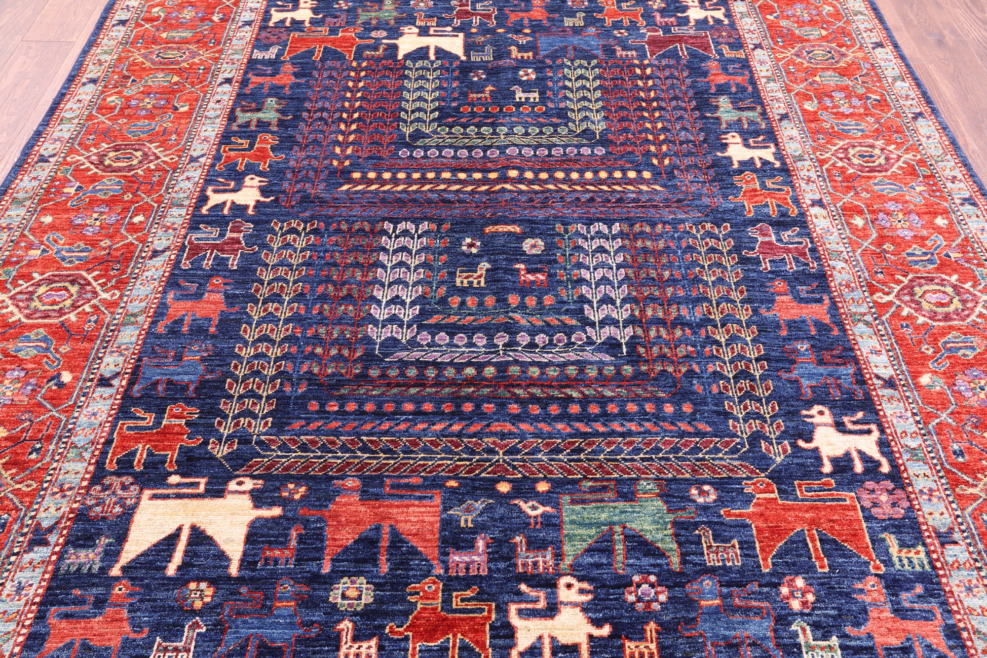 Blue Persian Fine Serapi Hand Knotted Wool Rug - 6' 5" X 8' 4" - Golden Nile