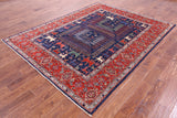 Blue Persian Fine Serapi Hand Knotted Wool Rug - 6' 5" X 8' 4" - Golden Nile