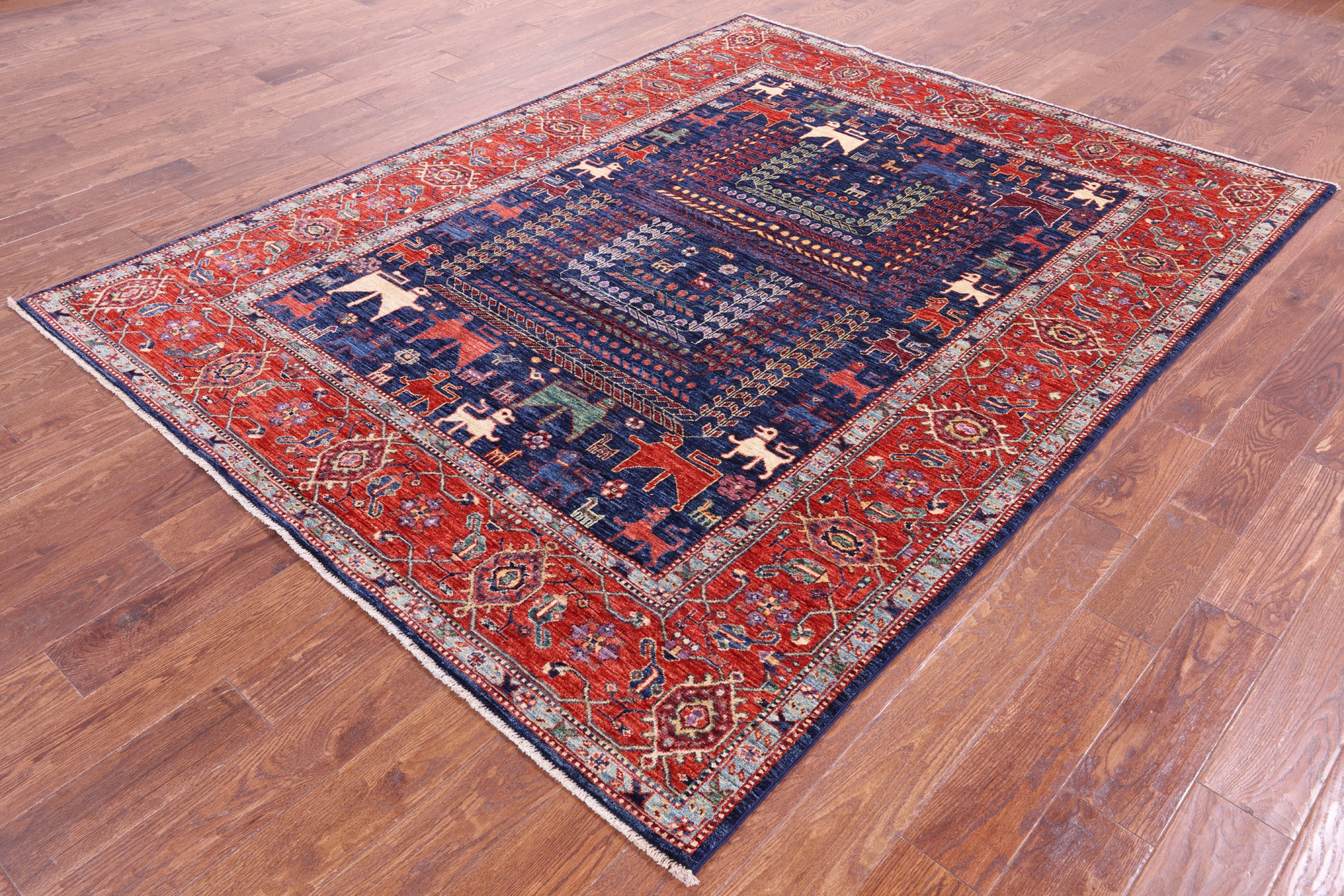 Blue Persian Fine Serapi Hand Knotted Wool Rug - 6' 5" X 8' 4" - Golden Nile