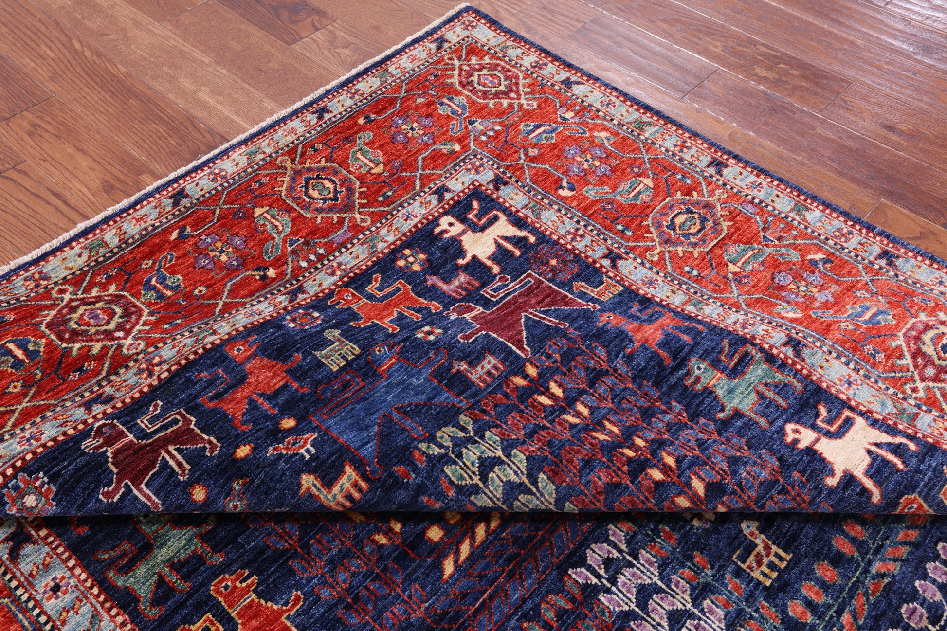 Blue Persian Fine Serapi Hand Knotted Wool Rug - 6' 5" X 8' 4" - Golden Nile