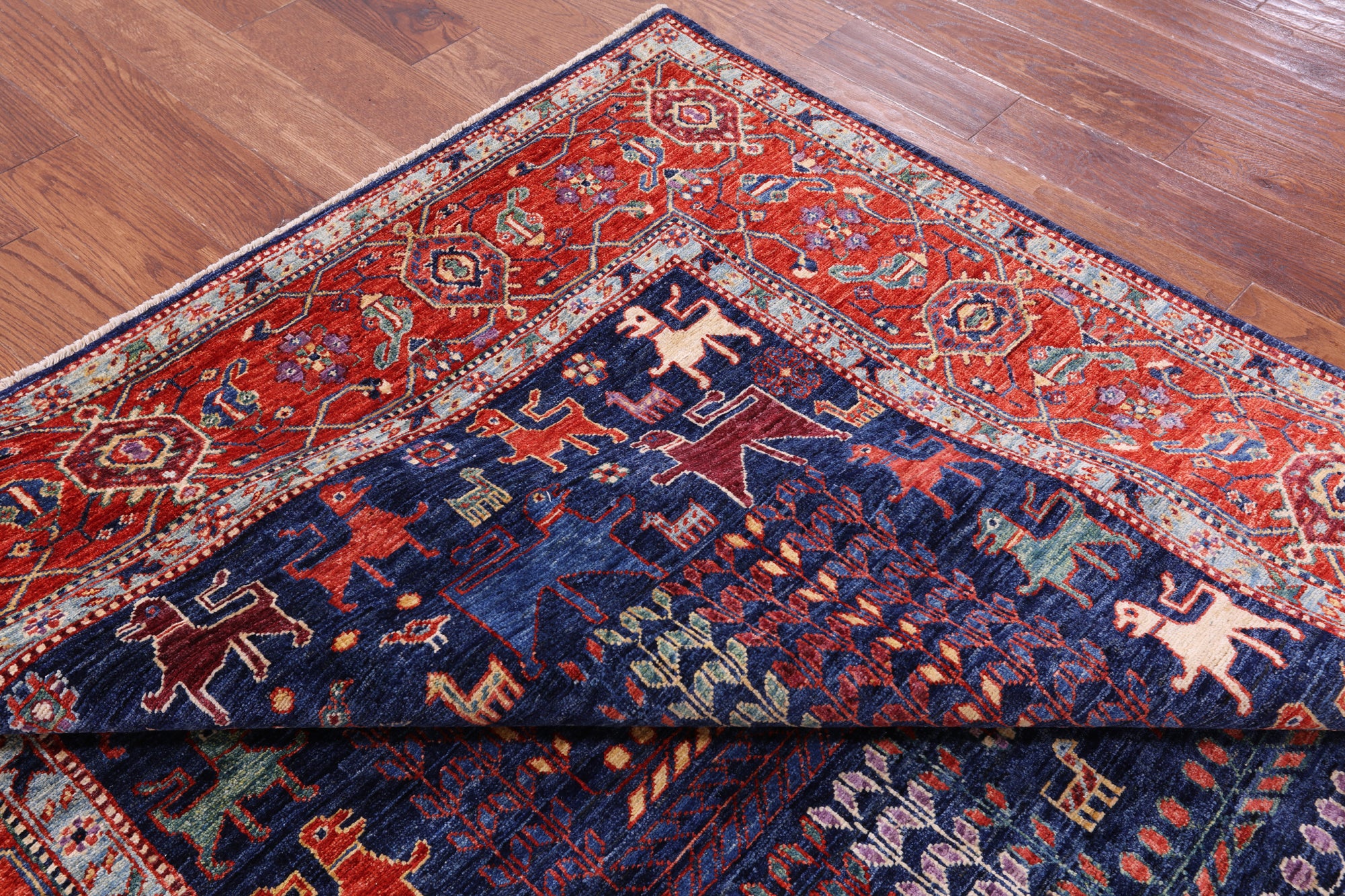 Blue Persian Fine Serapi Hand Knotted Wool Rug - 6' 5" X 8' 4" - Golden Nile
