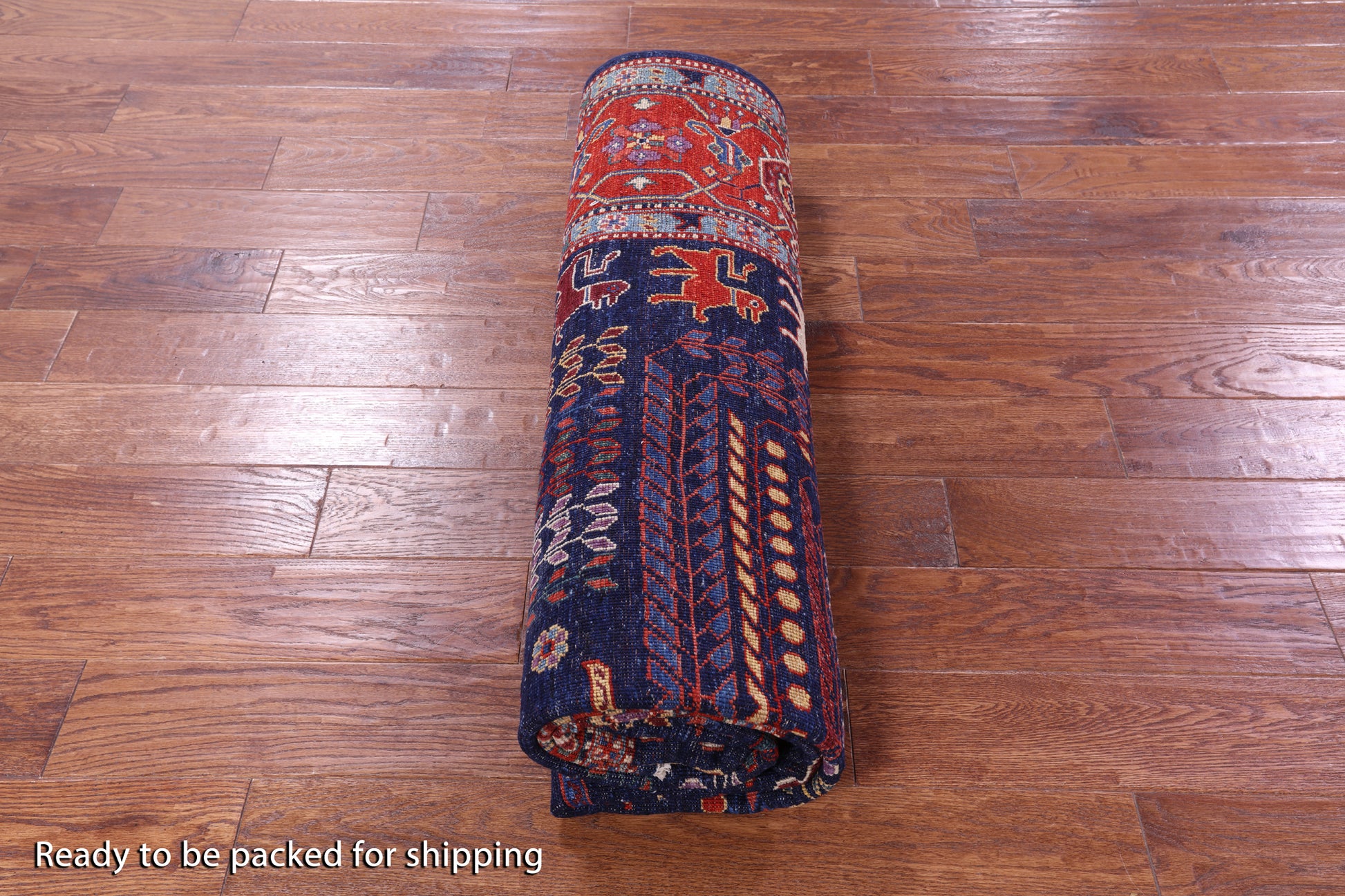 Blue Persian Fine Serapi Hand Knotted Wool Rug - 6' 5" X 8' 4" - Golden Nile