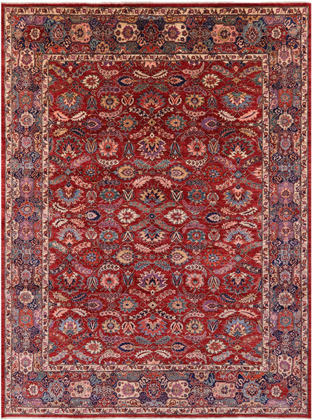 Red Persian Fine Serapi Hand Knotted Wool Rug - 9' 10" X 13' 6" - Golden Nile