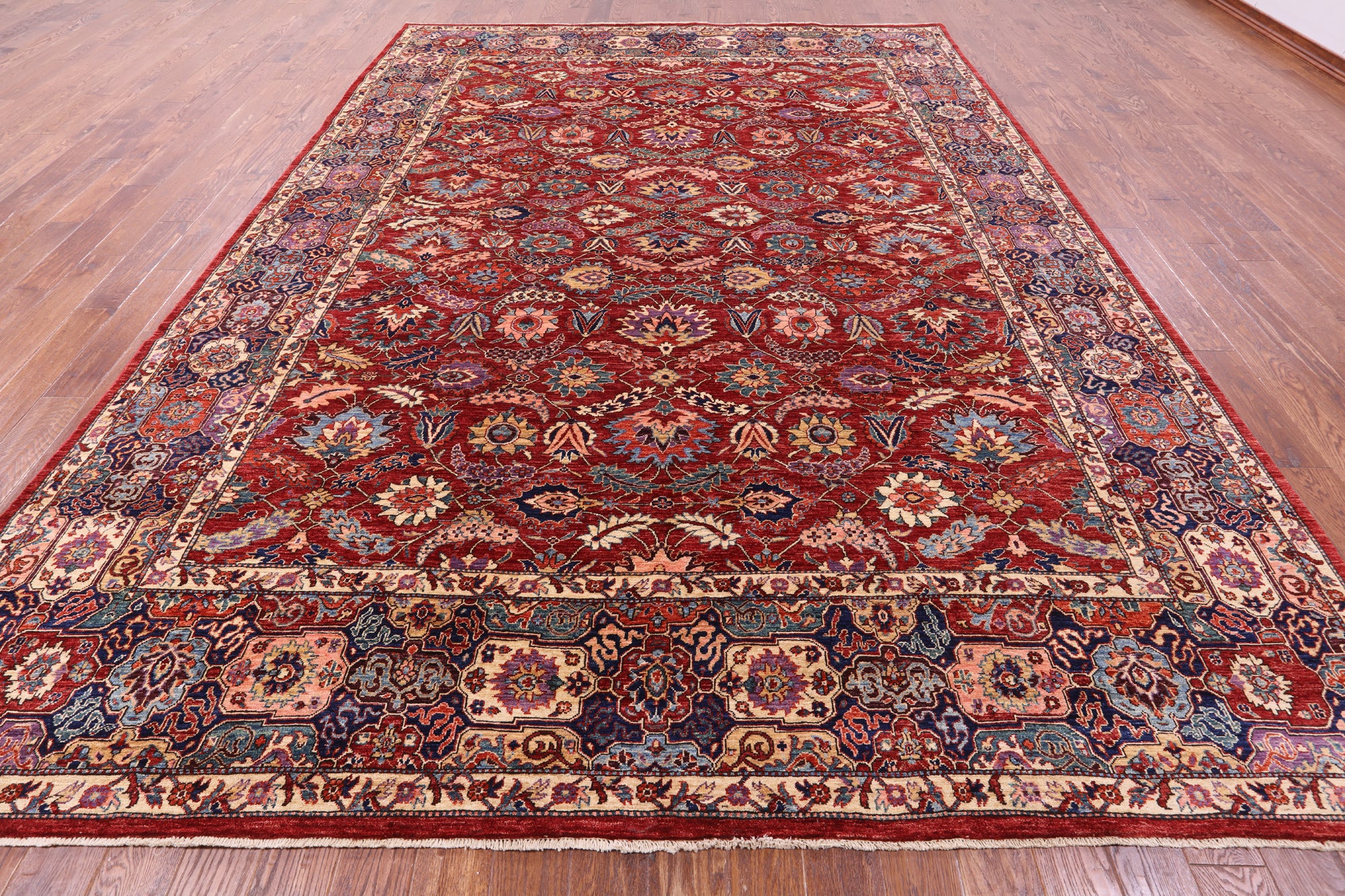 Red Persian Fine Serapi Hand Knotted Wool Rug - 9' 10" X 13' 6" - Golden Nile