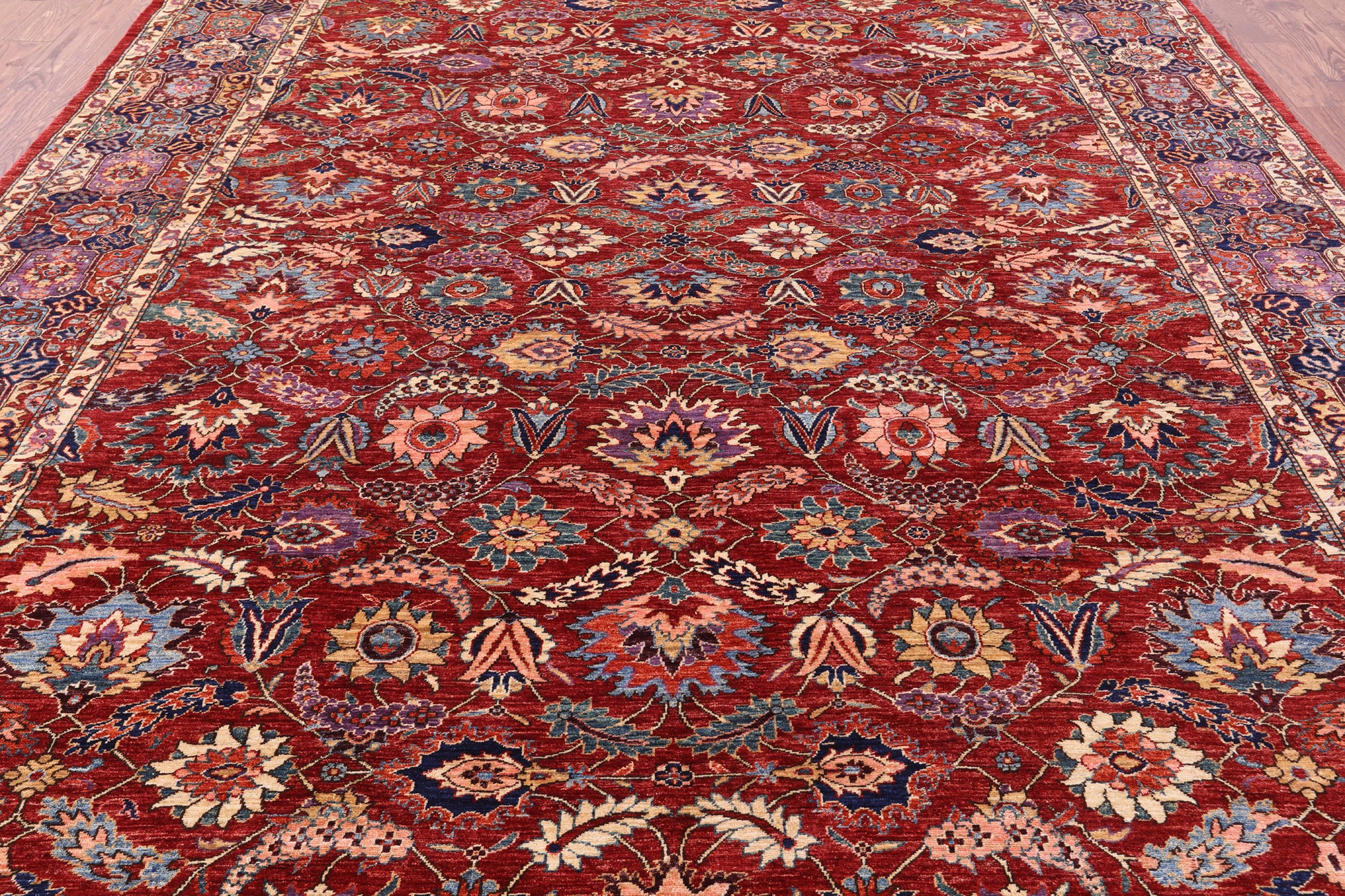 Red Persian Fine Serapi Hand Knotted Wool Rug - 9' 10" X 13' 6" - Golden Nile
