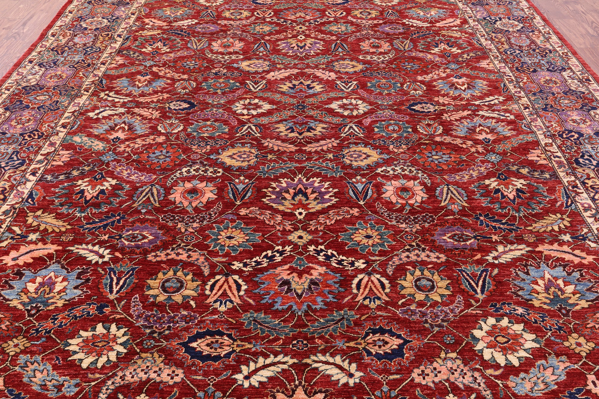 Red Persian Fine Serapi Hand Knotted Wool Rug - 9' 10" X 13' 6" - Golden Nile