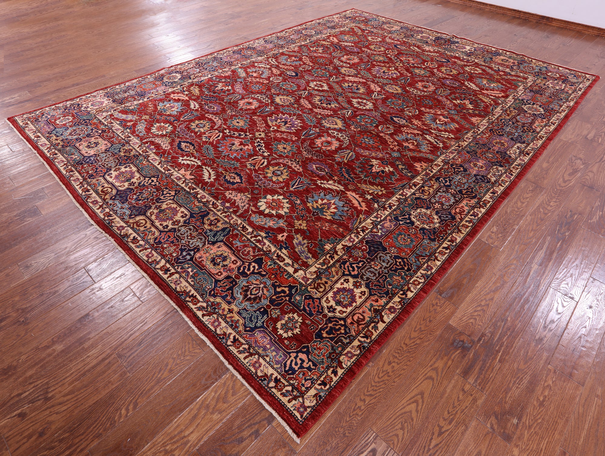 Red Persian Fine Serapi Hand Knotted Wool Rug - 9' 10" X 13' 6" - Golden Nile