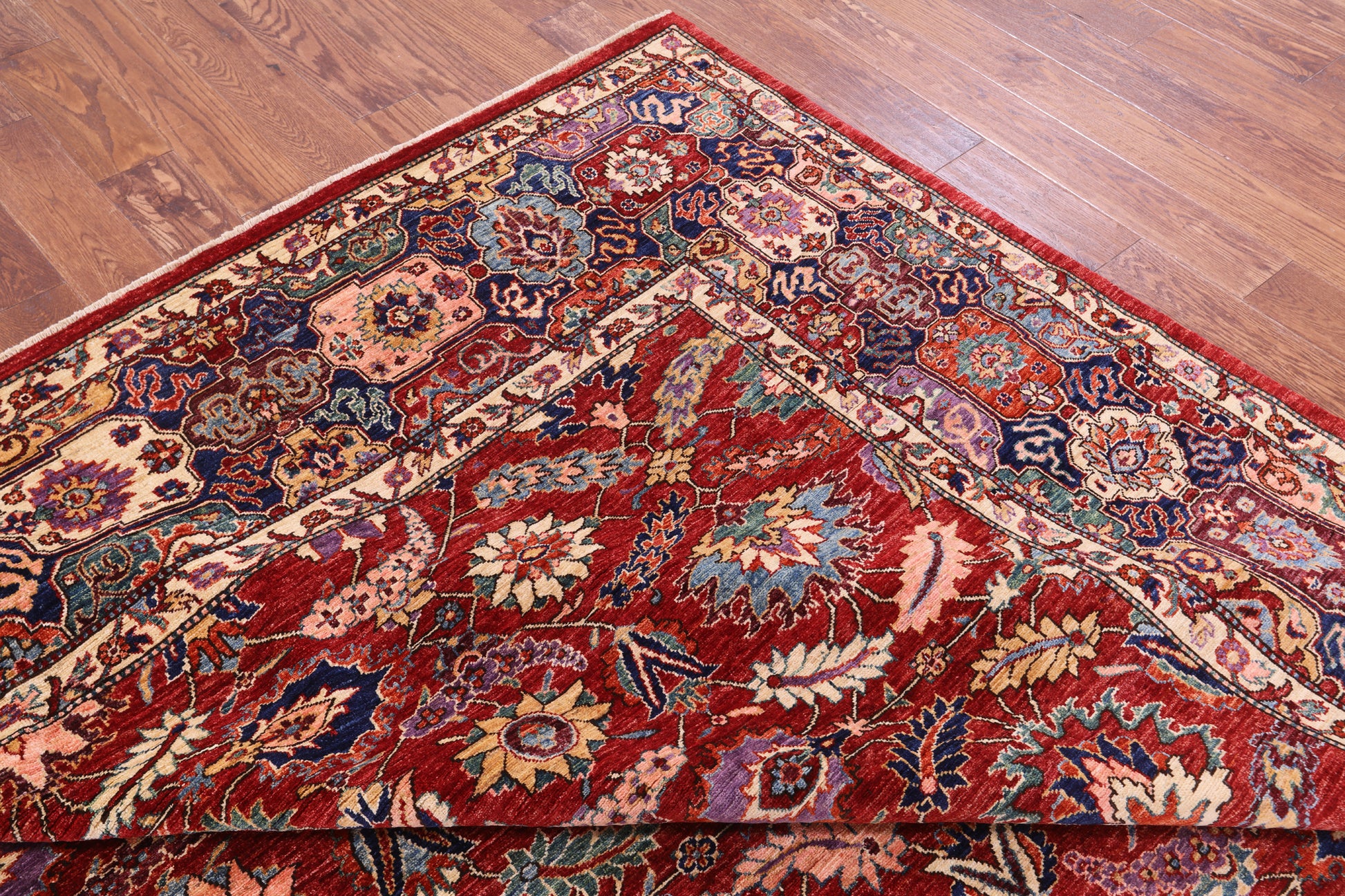 Red Persian Fine Serapi Hand Knotted Wool Rug - 9' 10" X 13' 6" - Golden Nile