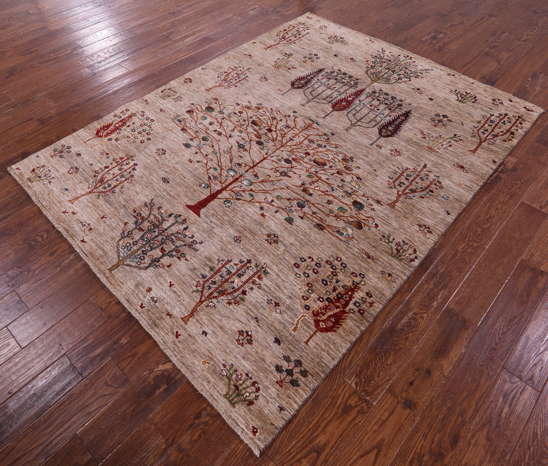 Tribal Persian Gabbeh Hand Knotted Wool Rug - 6' 0" X 7' 9" - Golden Nile