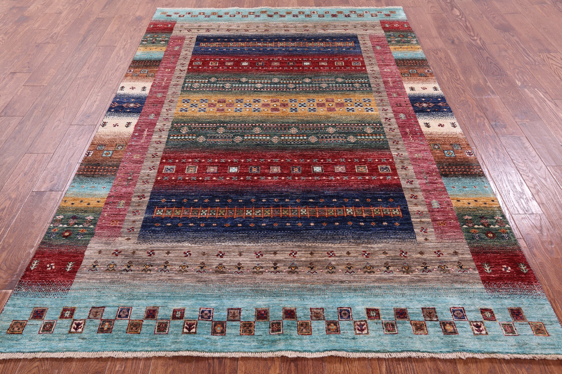 Persian Gabbeh Tribal Hand Knotted Wool Rug - 5' 8" X 8' 3" - Golden Nile