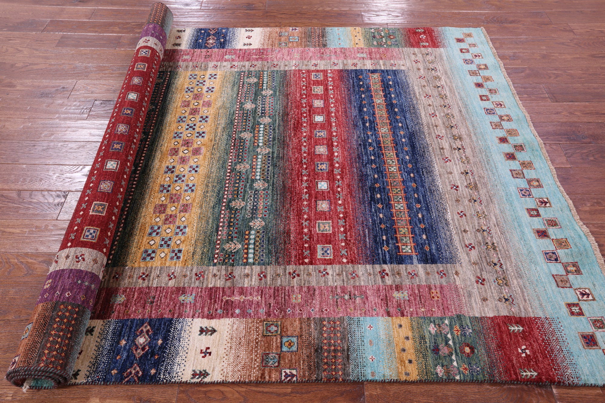 Persian Gabbeh Tribal Hand Knotted Wool Rug - 5' 8" X 8' 3" - Golden Nile