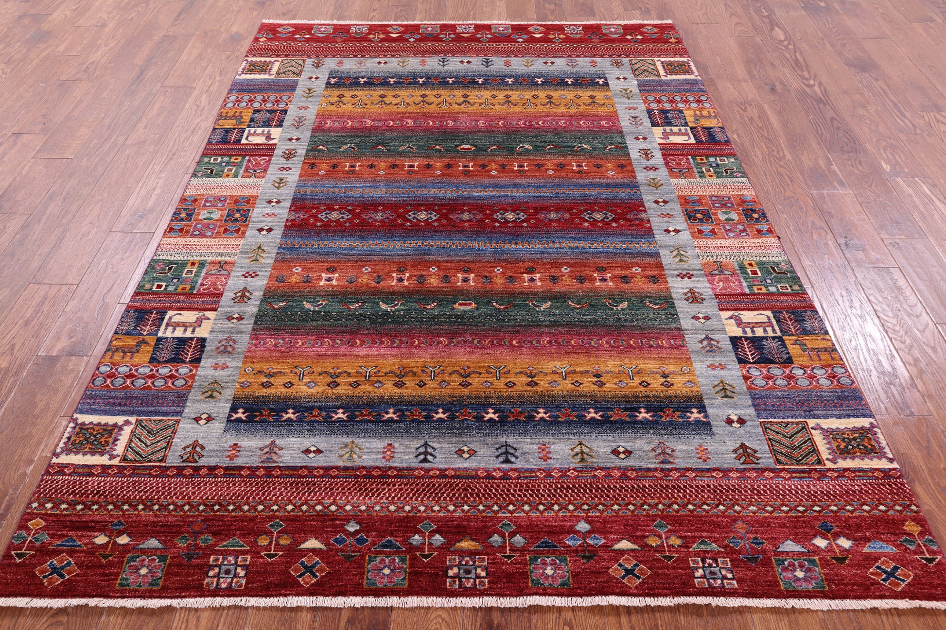 Tribal Persian Gabbeh Handmade Wool Rug - 5' 8" X 7' 10" - Golden Nile