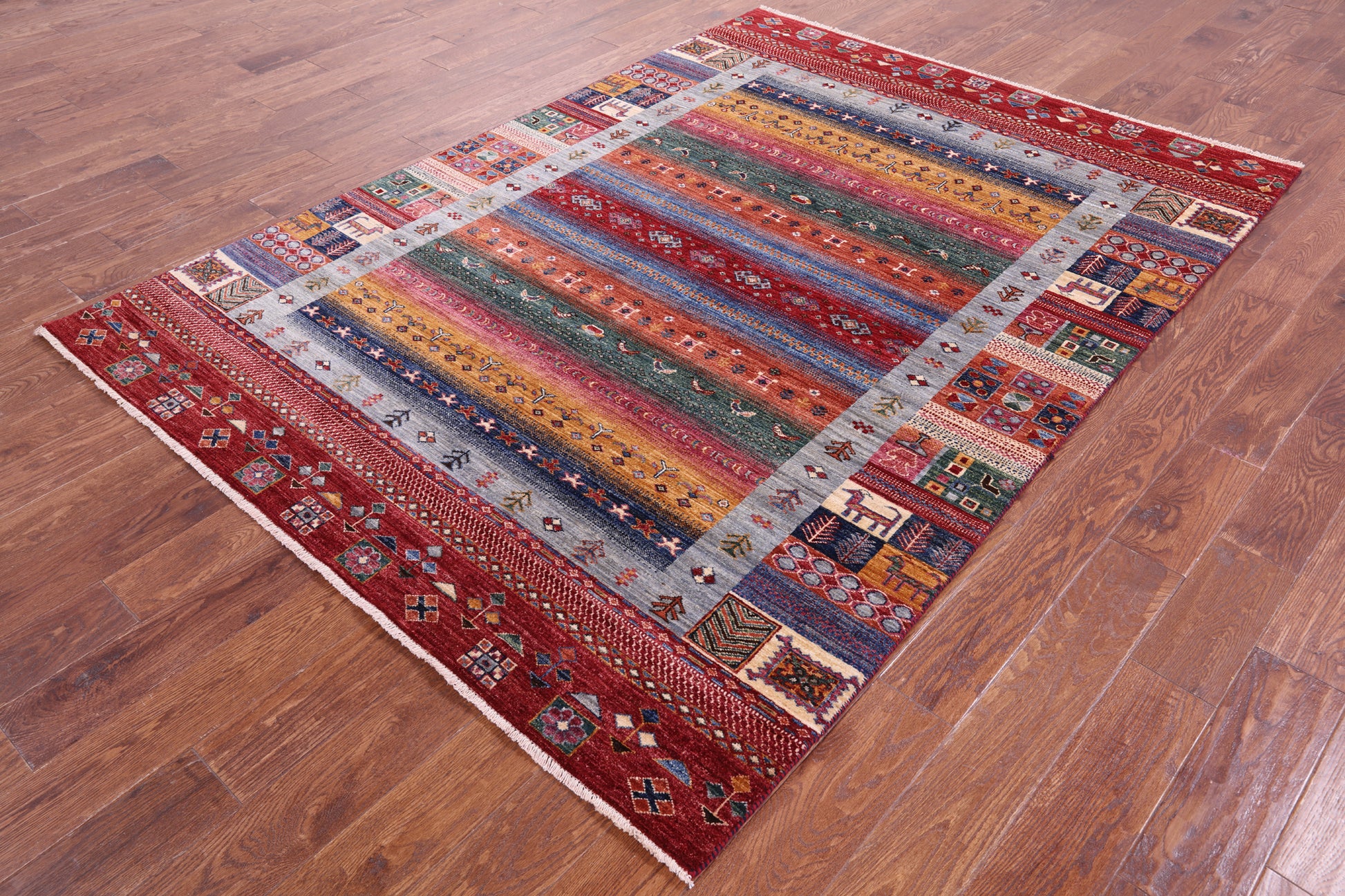 Tribal Persian Gabbeh Handmade Wool Rug - 5' 8" X 7' 10" - Golden Nile