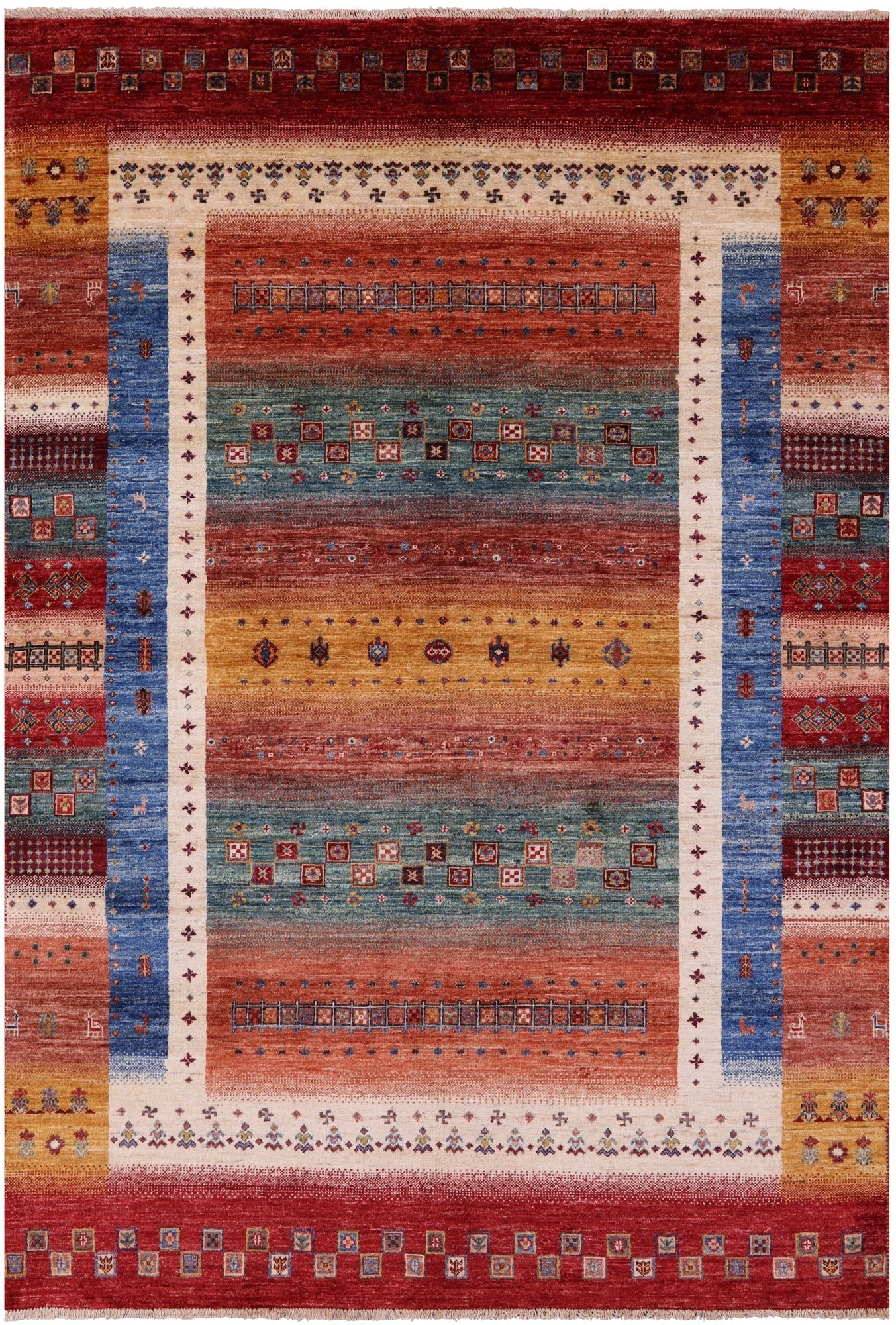 Tribal Persian Gabbeh Hand Knotted Wool Rug - 5' 8" X 8' 2" - Golden Nile