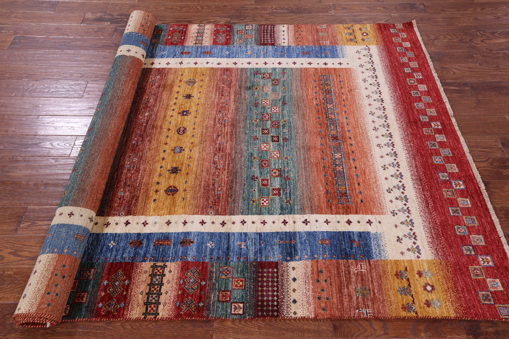 Tribal Persian Gabbeh Hand Knotted Wool Rug - 5' 8" X 8' 2" - Golden Nile