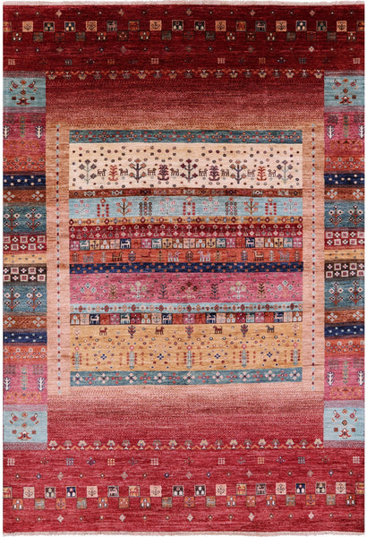 Persian Gabbeh Tribal Hand Knotted Wool Rug - 5' 6" X 8' 1" - Golden Nile