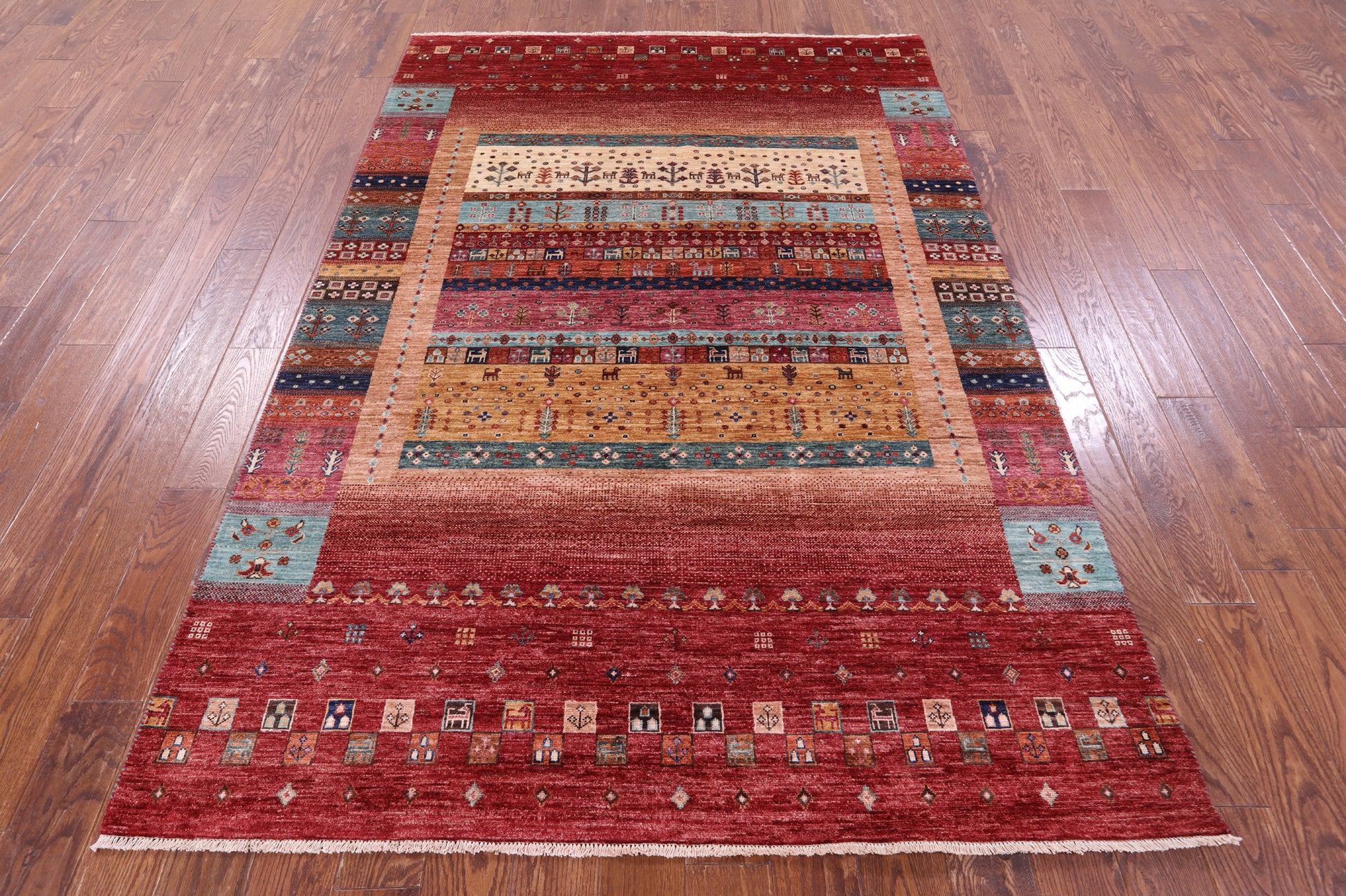 Persian Gabbeh Tribal Hand Knotted Wool Rug - 5' 6" X 8' 1" - Golden Nile