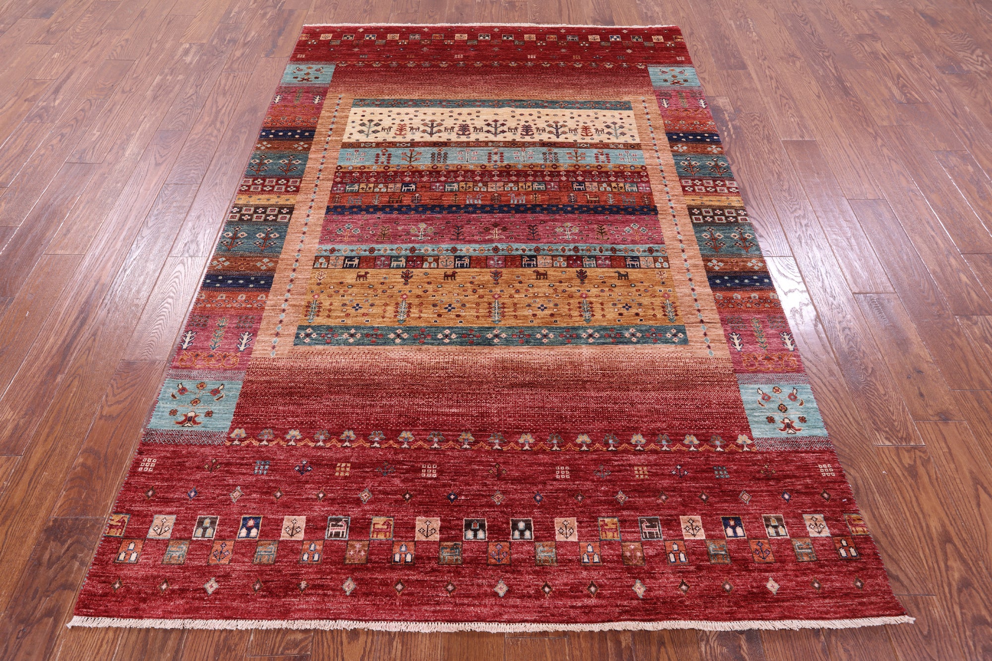 Persian Gabbeh Tribal Hand Knotted Wool Rug - 5' 6" X 8' 1" - Golden Nile