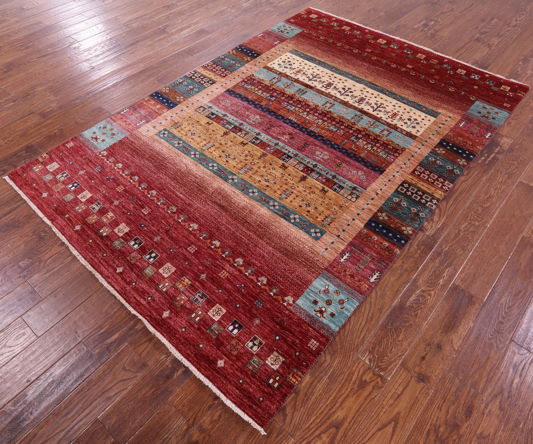 Persian Gabbeh Tribal Hand Knotted Wool Rug - 5' 6" X 8' 1" - Golden Nile