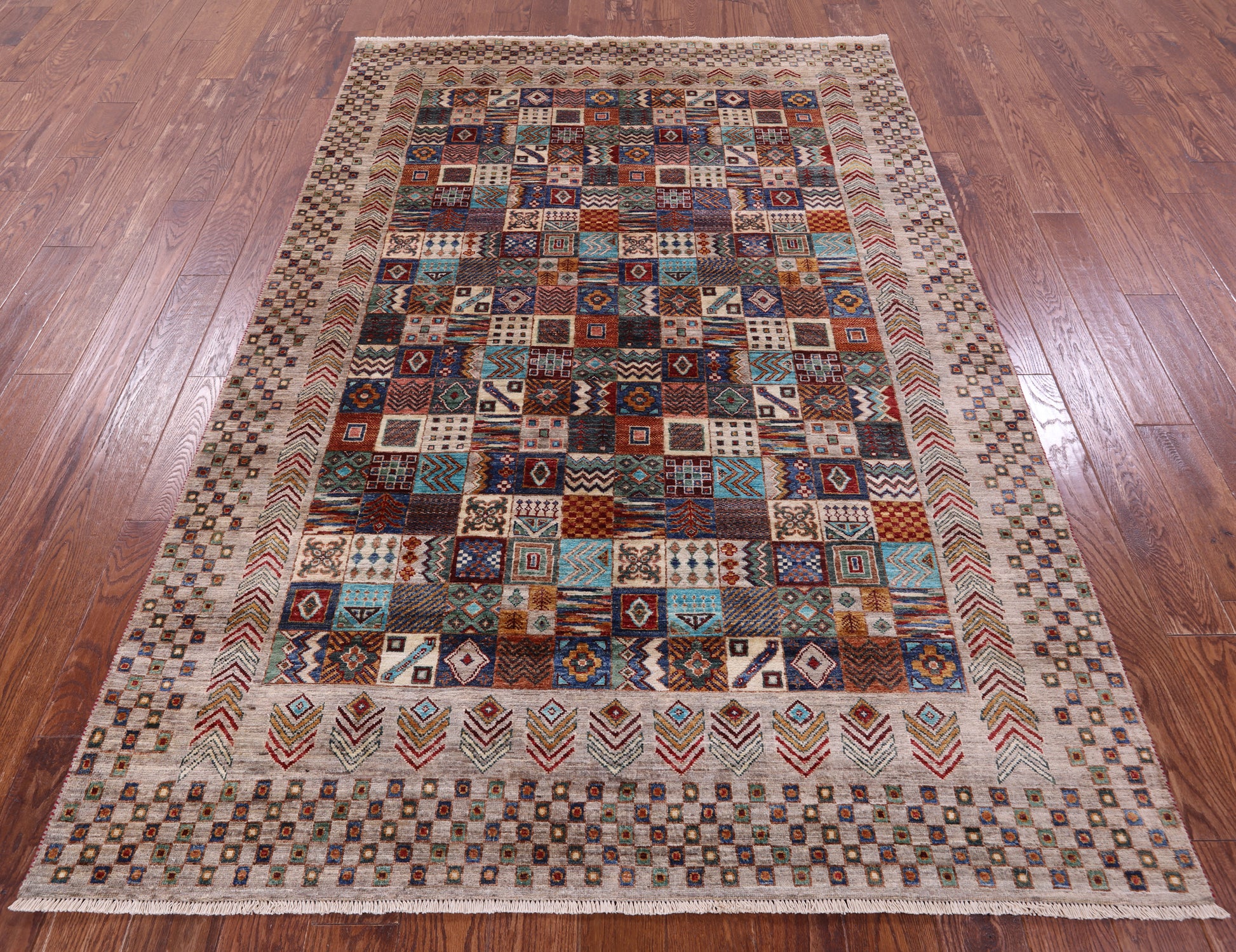 Tribal Persian Gabbeh Handmade Wool Rug - 5' 8" X 8' 6" - Golden Nile