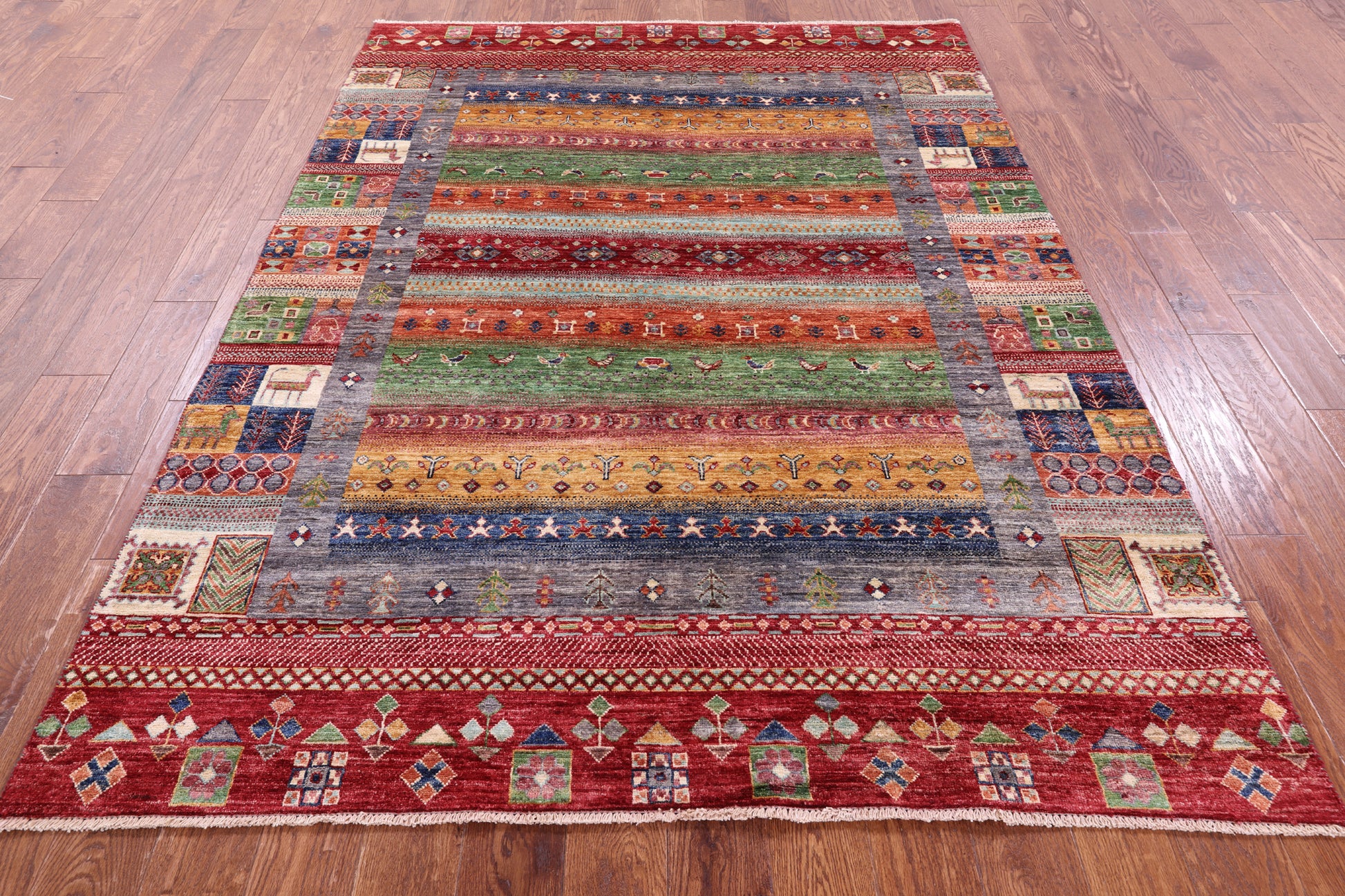 Tribal Persian Gabbeh Hand Knotted Wool Rug - 5' 7" X 7' 7" - Golden Nile
