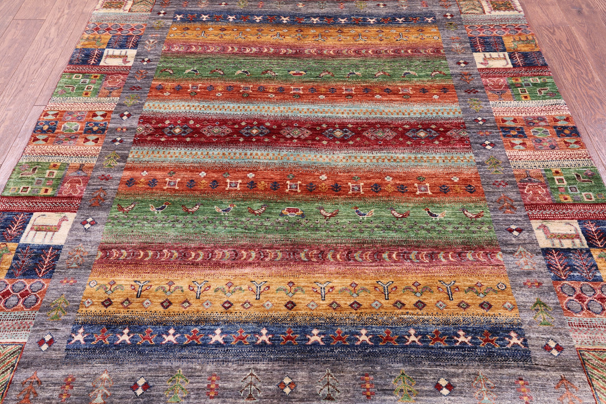 Tribal Persian Gabbeh Hand Knotted Wool Rug - 5' 7" X 7' 7" - Golden Nile