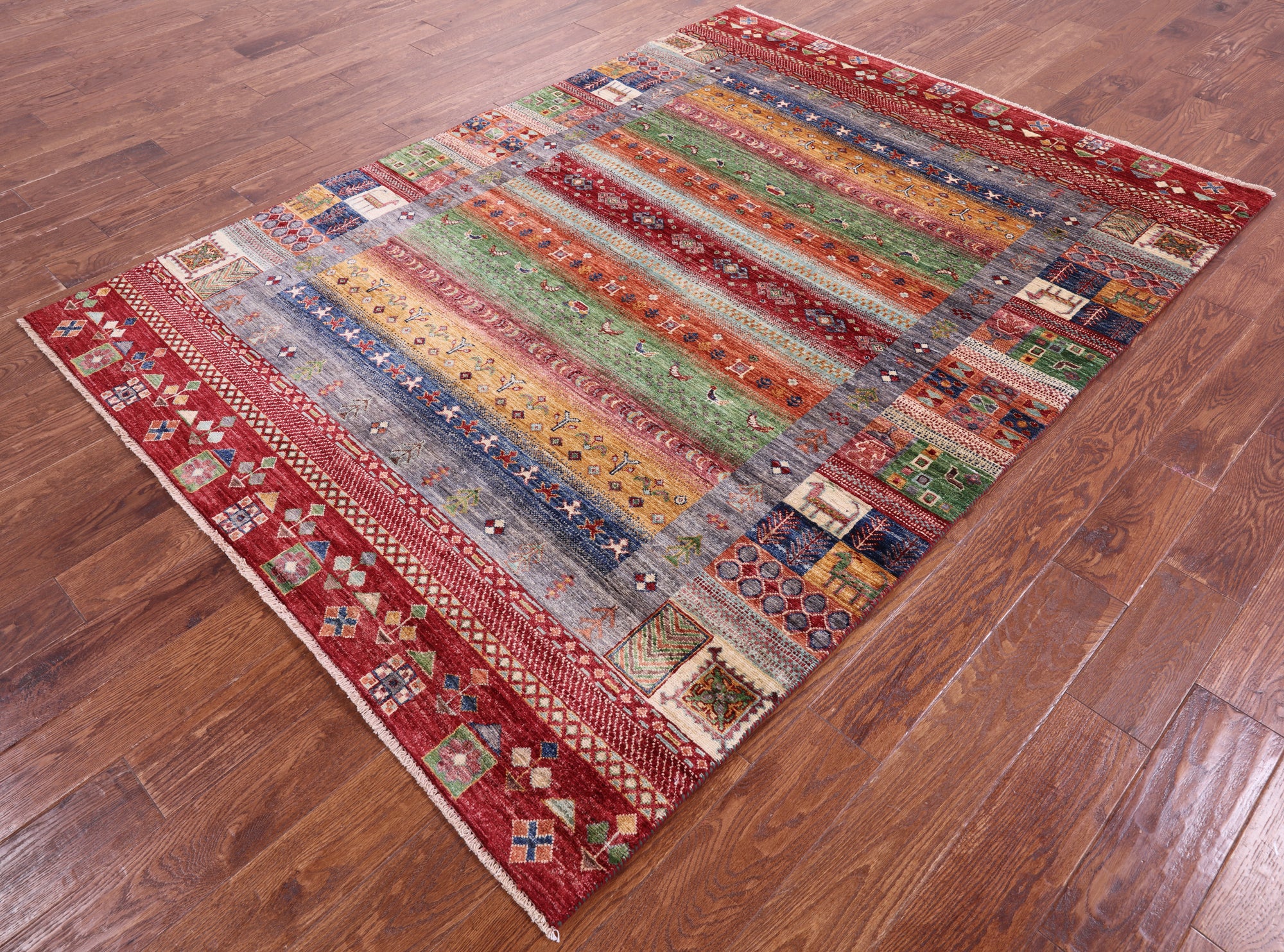 Tribal Persian Gabbeh Hand Knotted Wool Rug - 5' 7" X 7' 7" - Golden Nile