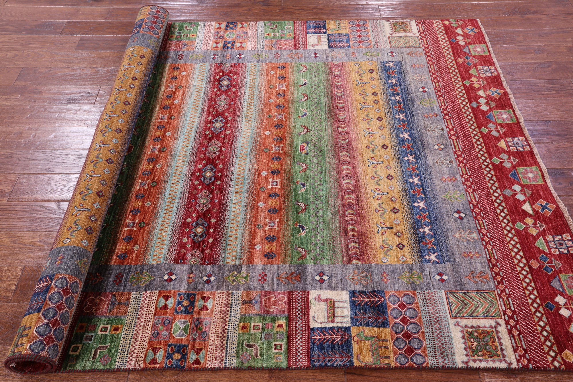 Tribal Persian Gabbeh Hand Knotted Wool Rug - 5' 7" X 7' 7" - Golden Nile