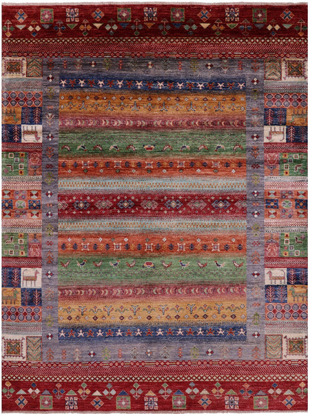 Tribal Persian Gabbeh Hand Knotted Wool Rug - 5' 7" X 7' 7" - Golden Nile