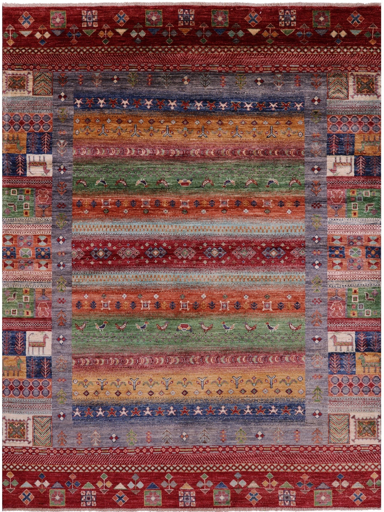 Tribal Persian Gabbeh Hand Knotted Wool Rug - 5' 7" X 7' 7" - Golden Nile