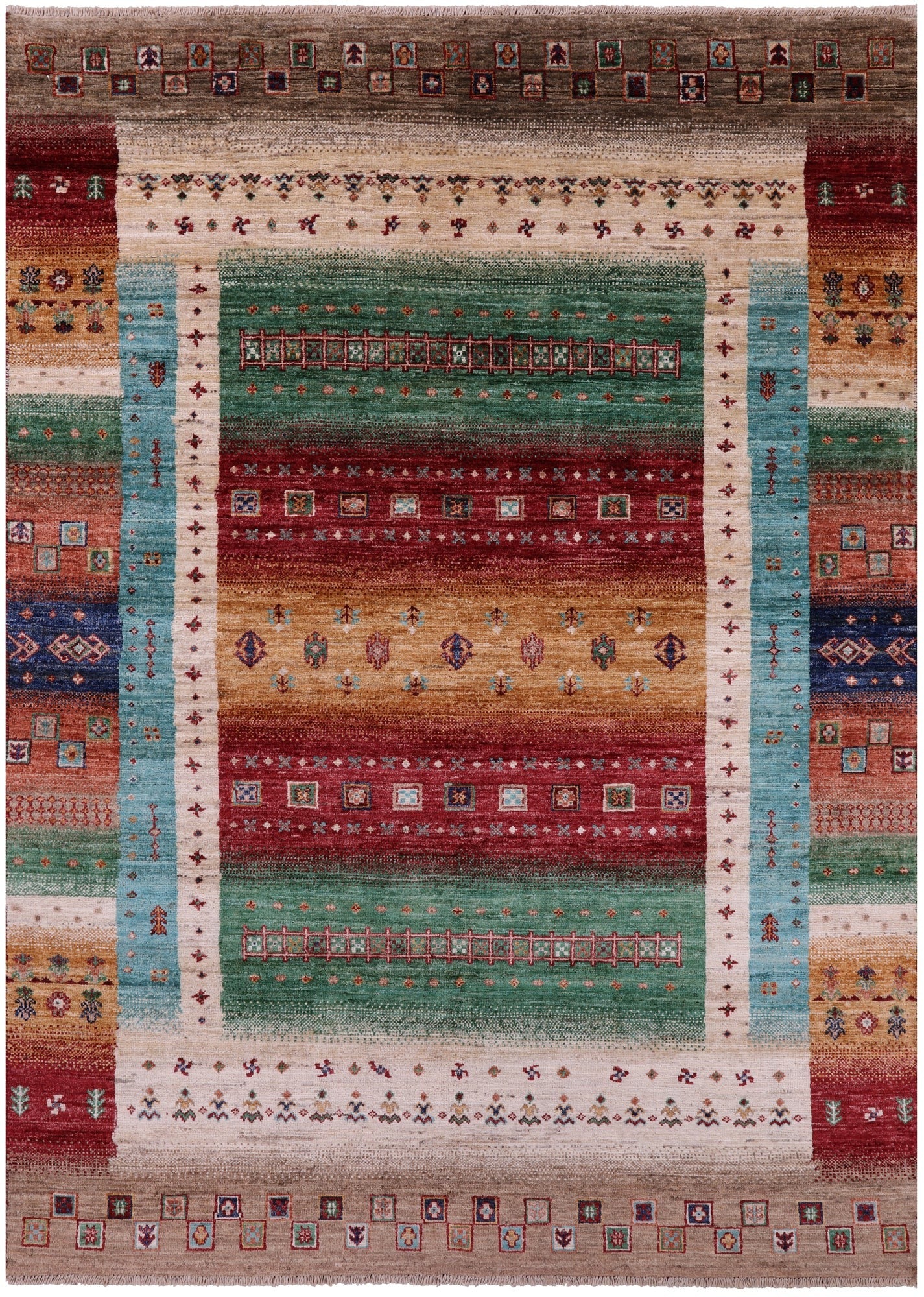 Tribal Persian Gabbeh Hand Knotted Wool Rug - 5' 0" X 7' 0" - Golden Nile
