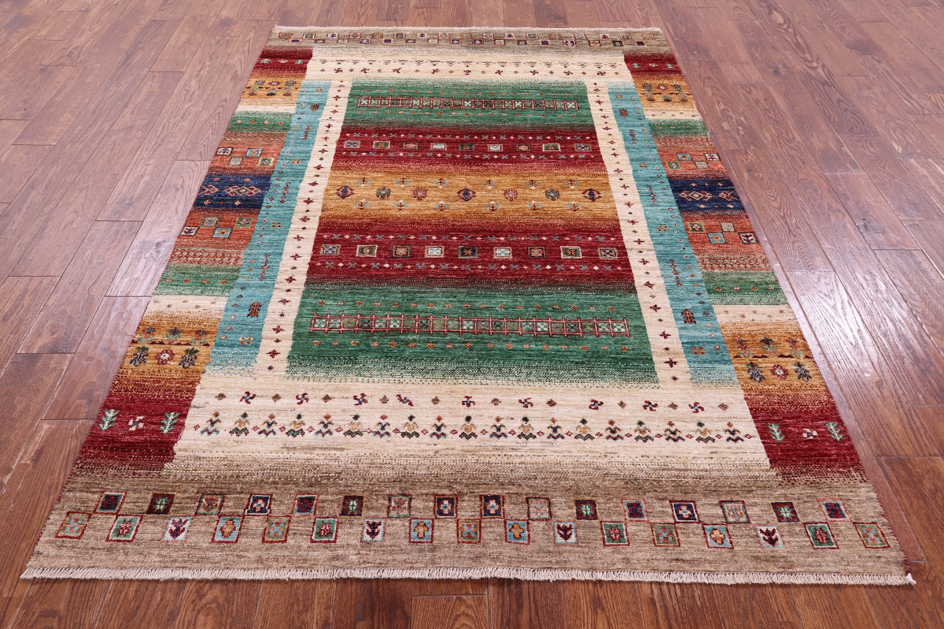 Tribal Persian Gabbeh Hand Knotted Wool Rug - 5' 0" X 7' 0" - Golden Nile
