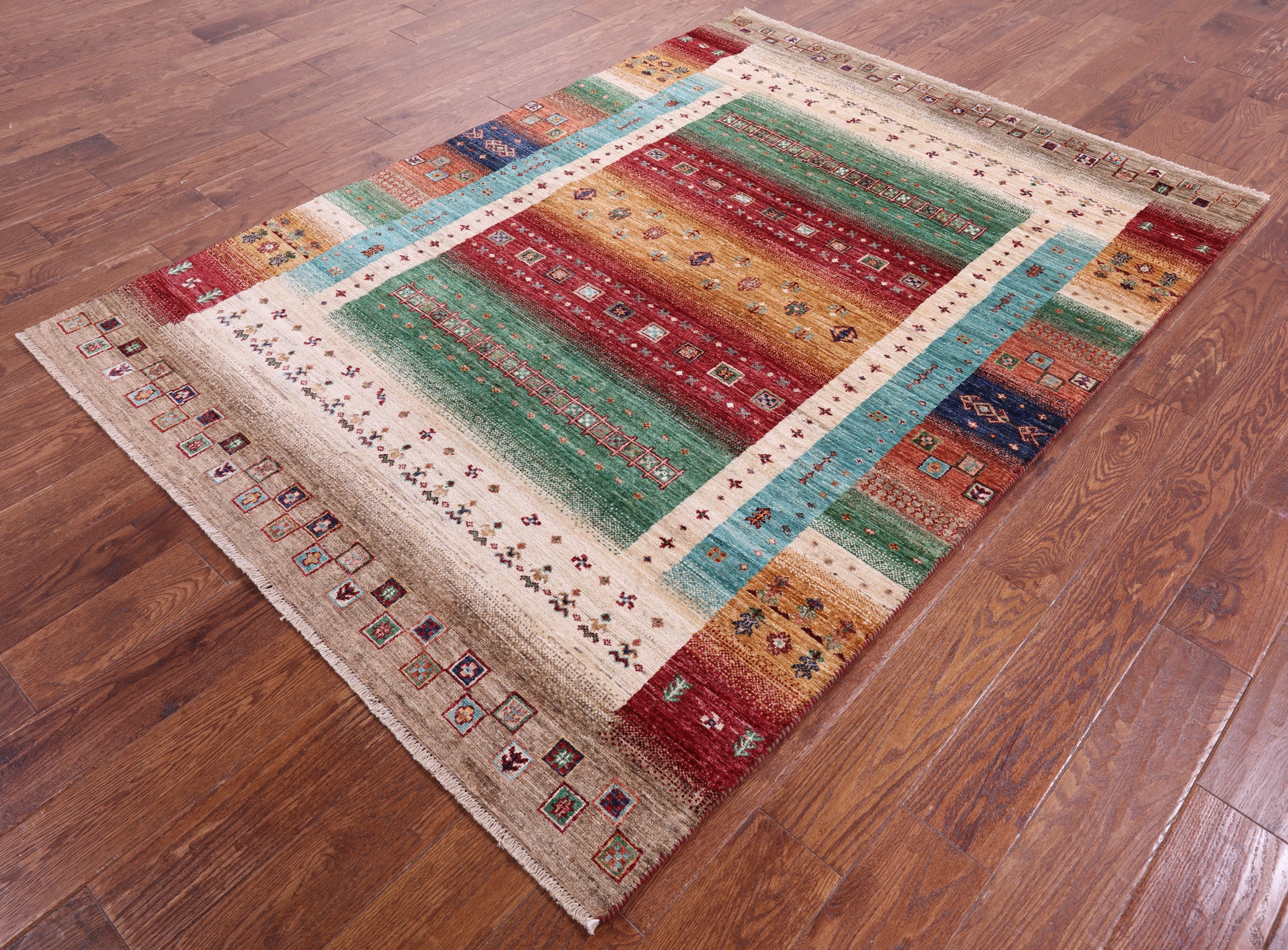 Tribal Persian Gabbeh Hand Knotted Wool Rug - 5' 0" X 7' 0" - Golden Nile