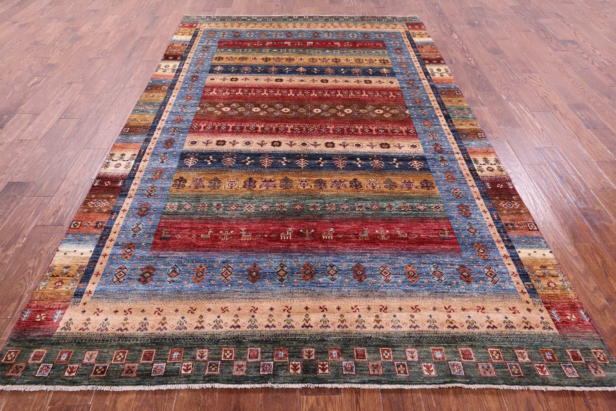 Tribal Persian Gabbeh Hand Knotted Wool Rug - 6' 8" X 10' 4" - Golden Nile