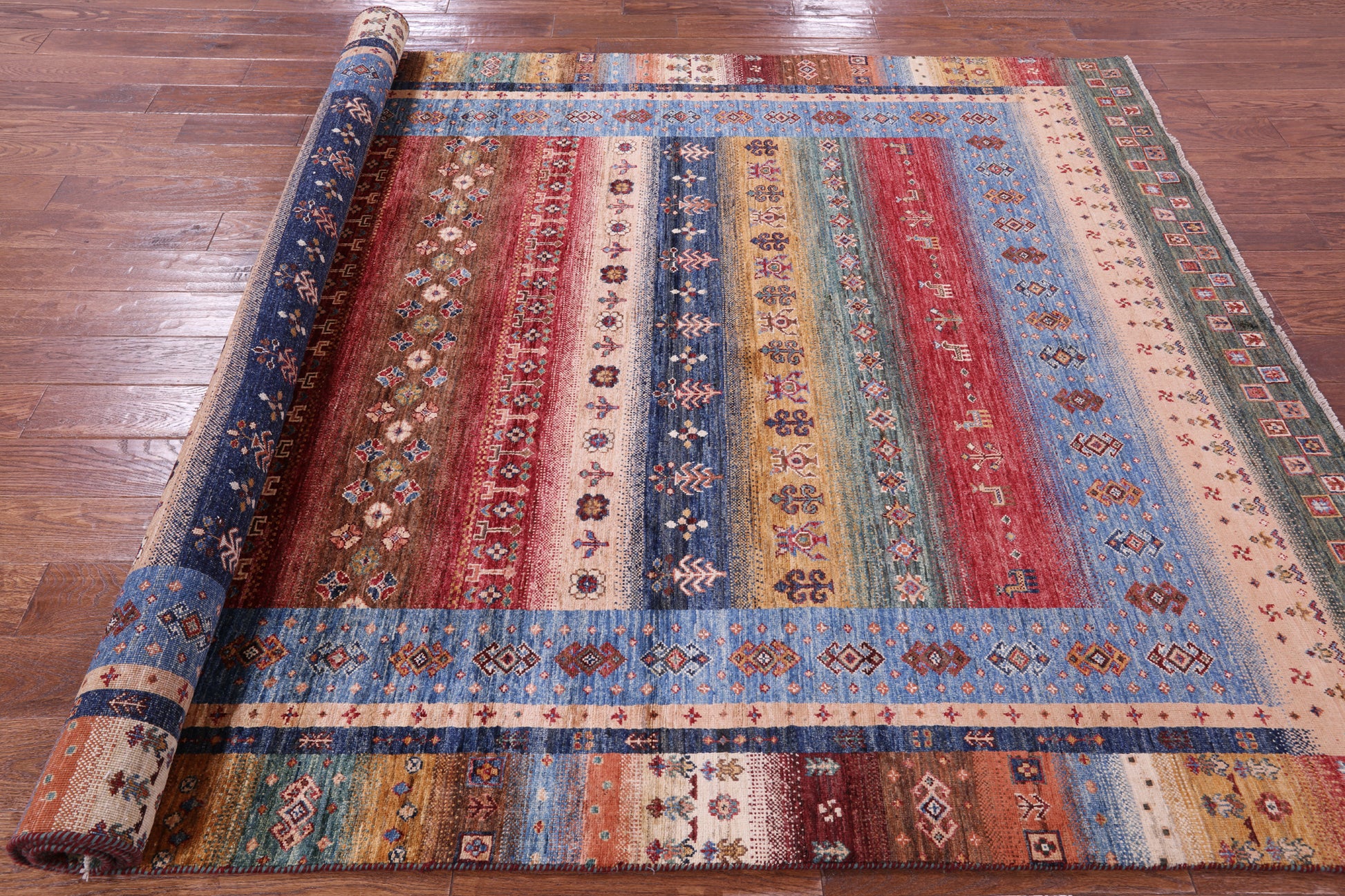 Tribal Persian Gabbeh Hand Knotted Wool Rug - 6' 8" X 10' 4" - Golden Nile