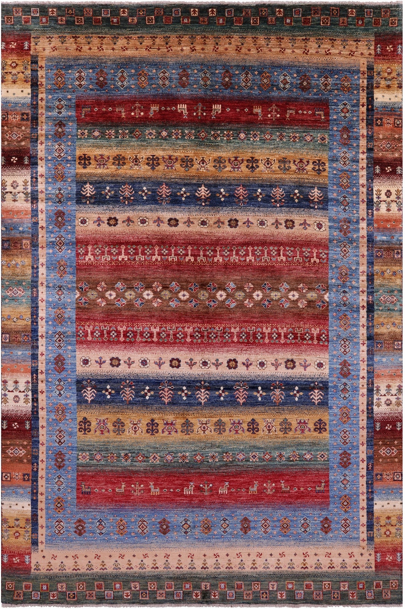 Tribal Persian Gabbeh Hand Knotted Wool Rug - 6' 8" X 10' 4" - Golden Nile