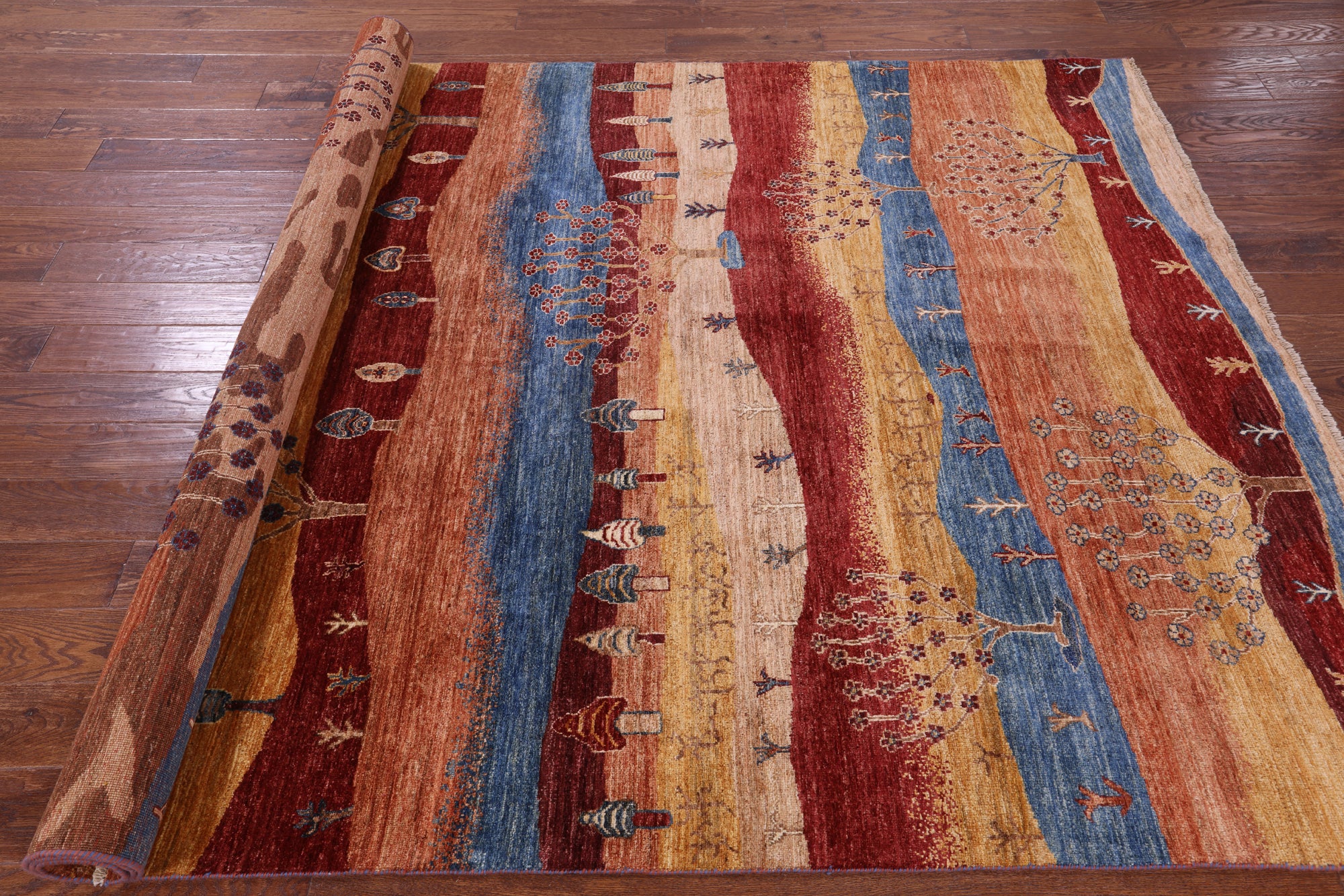 Tribal Persian Gabbeh Hand Knotted Wool Rug - 6' 8" X 9' 9" - Golden Nile