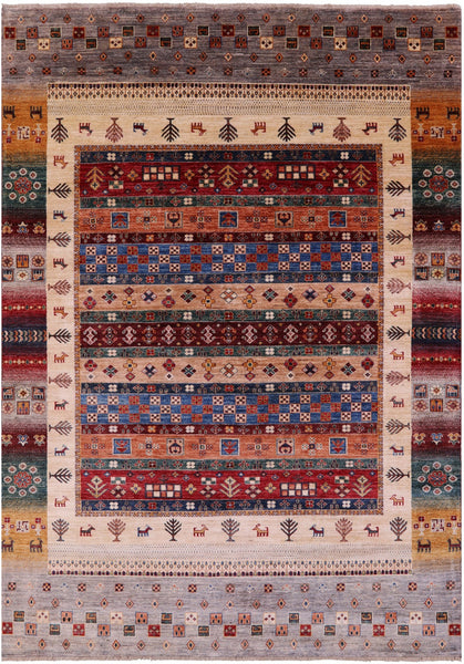 Persian Gabbeh Tribal Hand Knotted Wool Rug - 6' 9" X 9' 10" - Golden Nile
