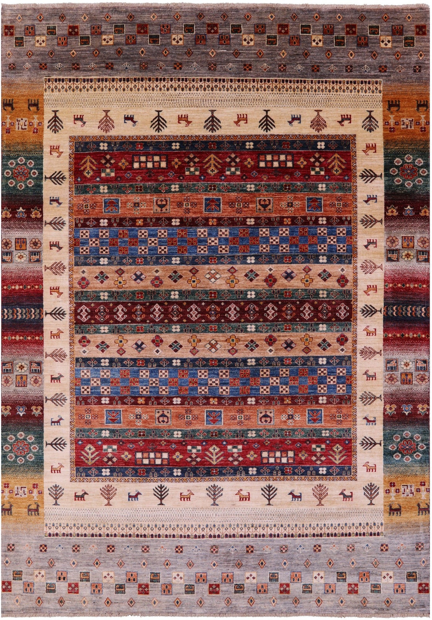 Persian Gabbeh Tribal Hand Knotted Wool Rug - 6' 9" X 9' 10" - Golden Nile