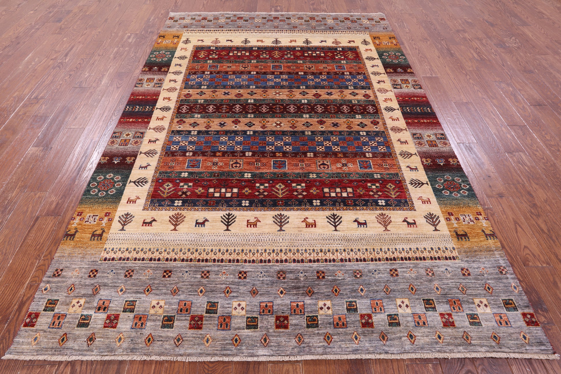 Persian Gabbeh Tribal Hand Knotted Wool Rug - 6' 9" X 9' 10" - Golden Nile