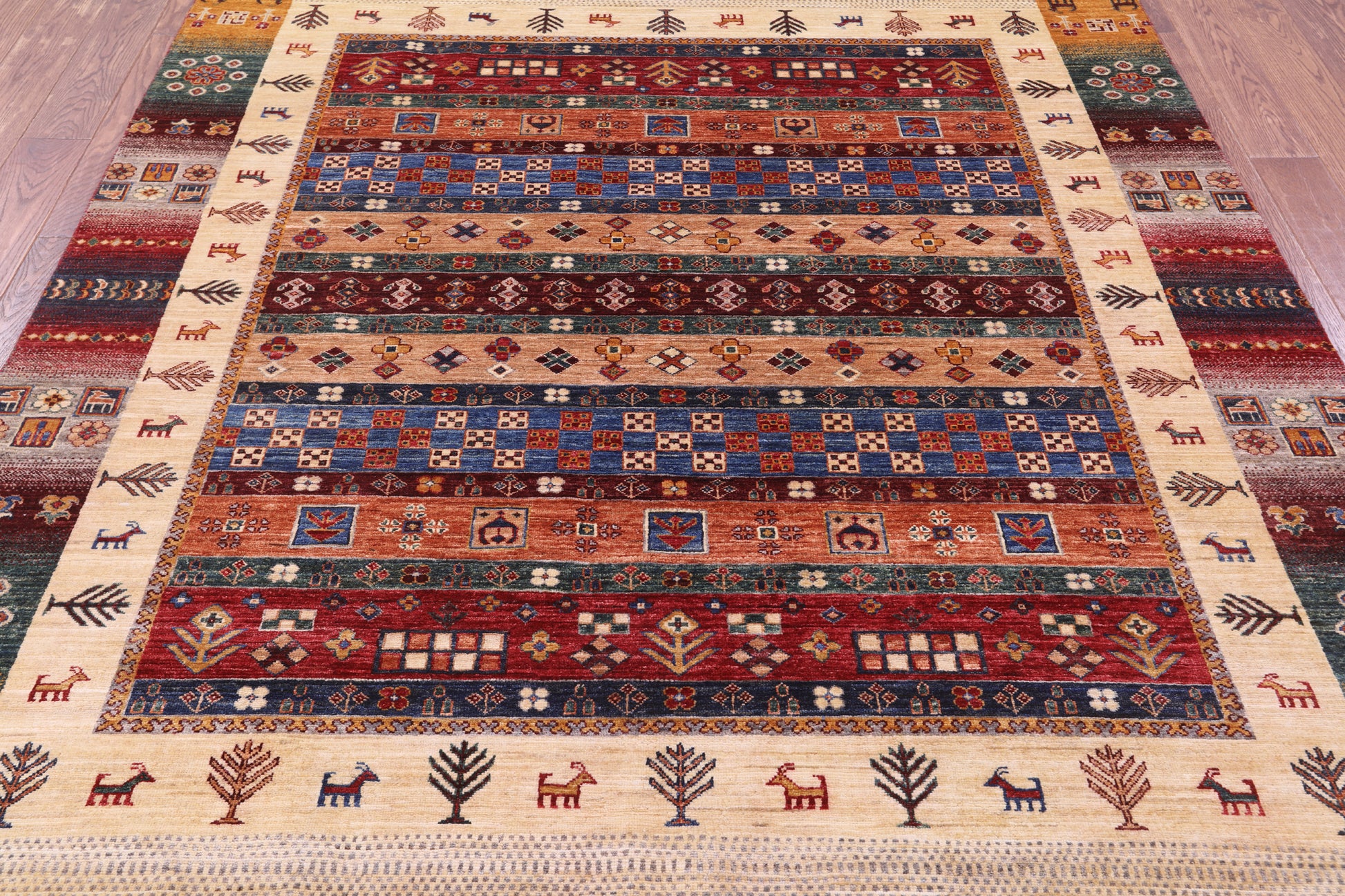 Persian Gabbeh Tribal Hand Knotted Wool Rug - 6' 9" X 9' 10" - Golden Nile