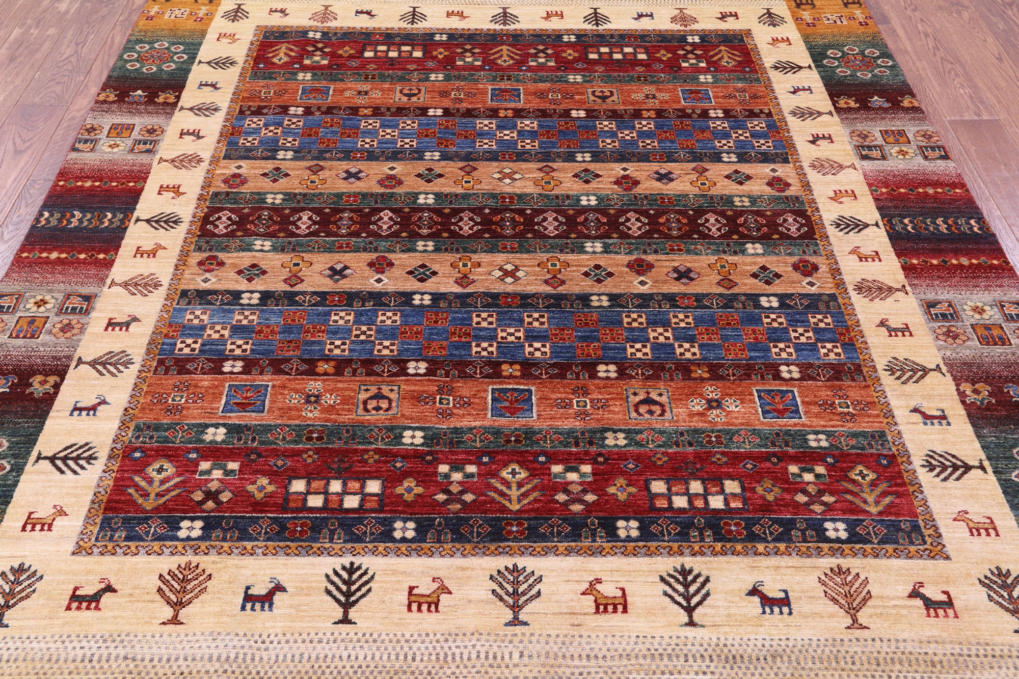 Persian Gabbeh Tribal Hand Knotted Wool Rug - 6' 9" X 9' 10" - Golden Nile